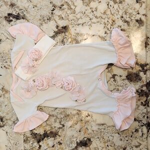 Handmade Boutique Pink White Ruffle Flower Bling Take Home Outfit